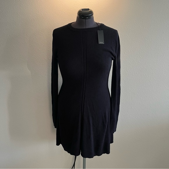 NWT Monrow Black Cotton Cashmere Long Sleeve Fit & Flare Knit Mini Sweater Dress - Picture 2 of 9